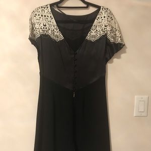 Tory Burch Black Satin Button Dress with Scallop design and Bead detail
